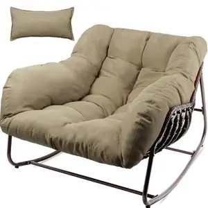 Outdoor Papasan rocking chair, rattan Papasan chair for patio with cushion and pillow, large egg-shaped Papasan rocking chair for garden and patio.