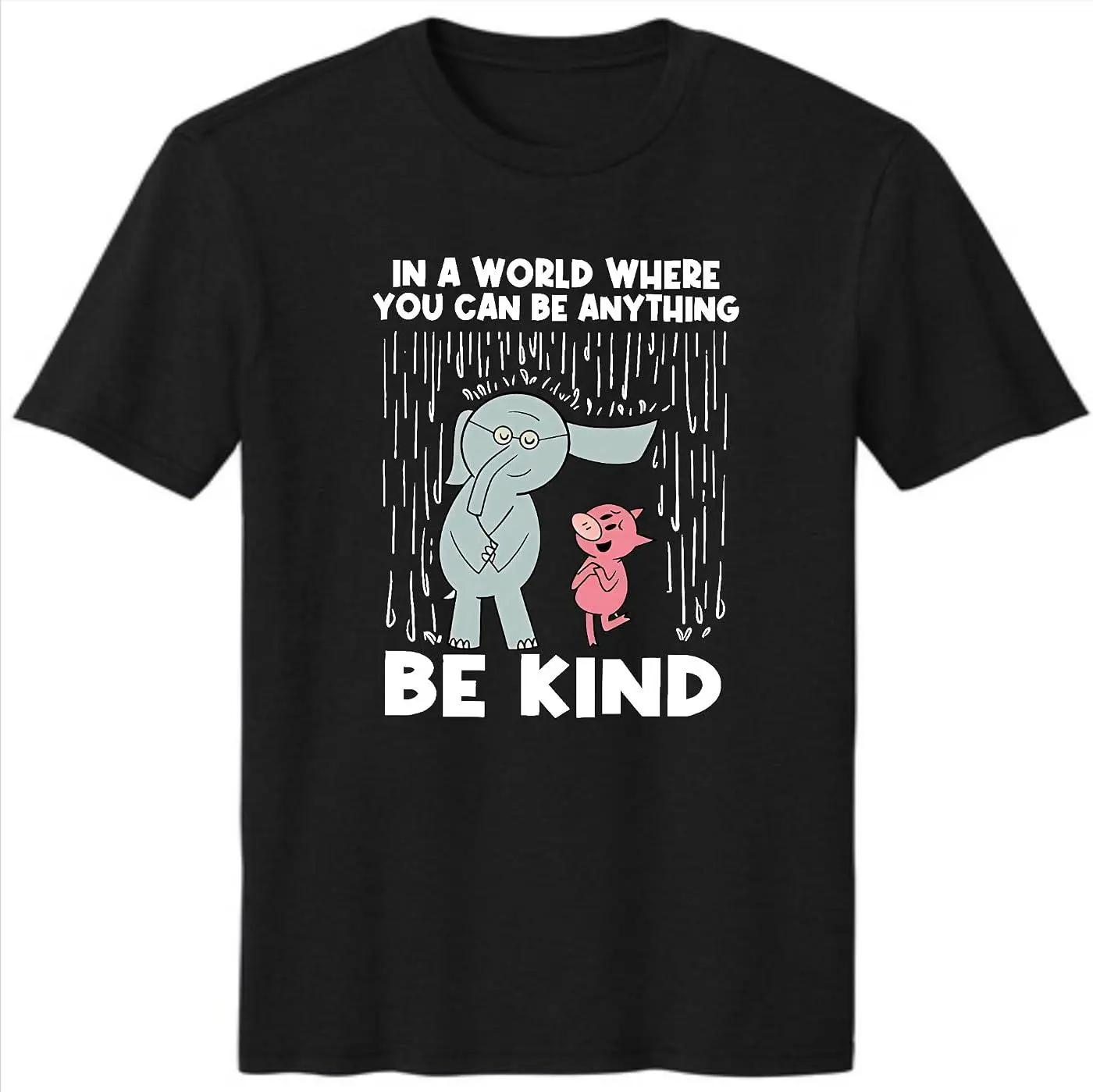 Kindness Shirt: Cartoon Elephant and Piggie Tee Black good graphic tees