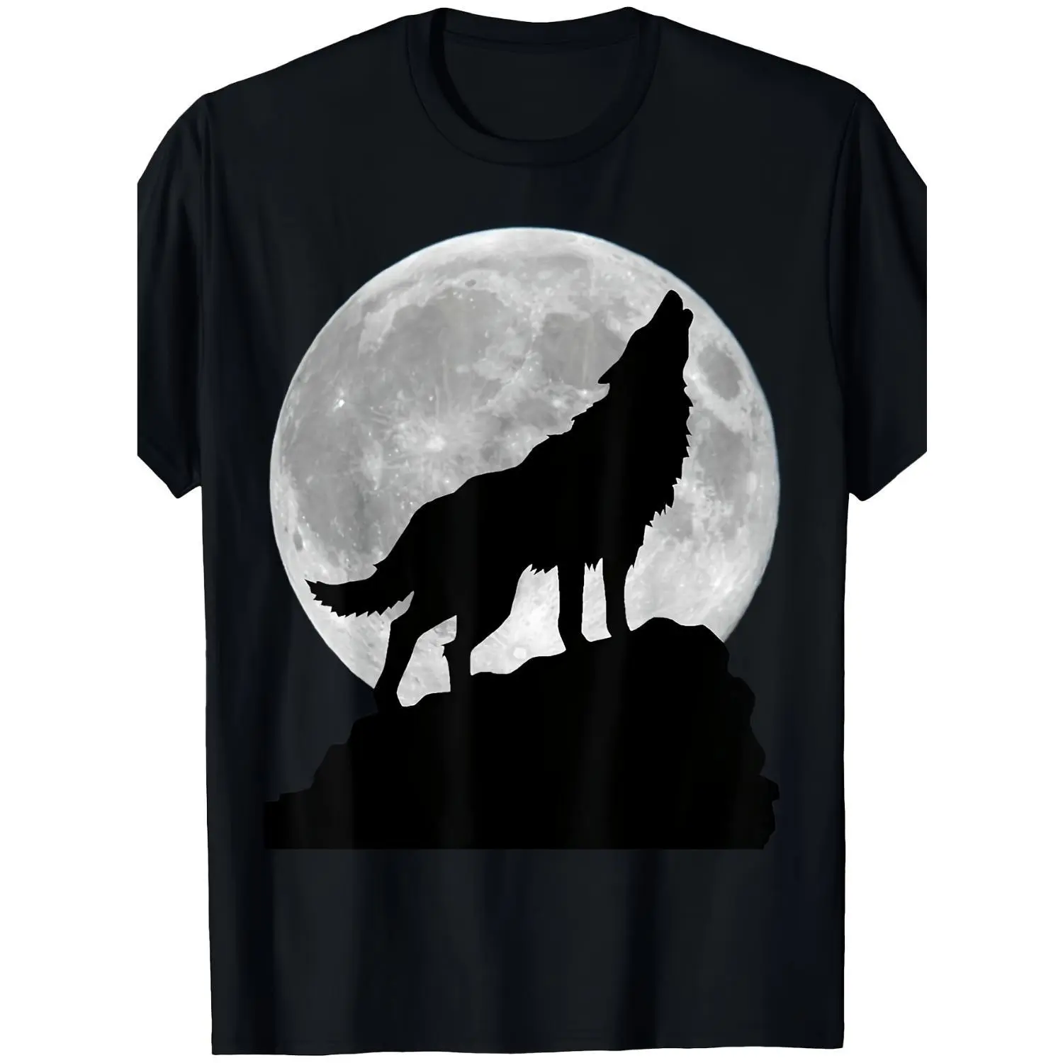 Women's 220GSM Heavyweight Round Neck Short-Sleeve Breathable Cotton Casual Tee, Full Moon Wolf Howling Graphic, Vintage Werewolf Print, Long-Lasting Stitch, All-Season Wear, Halloween Cosplay Streetwear Top, Multiple Sizes