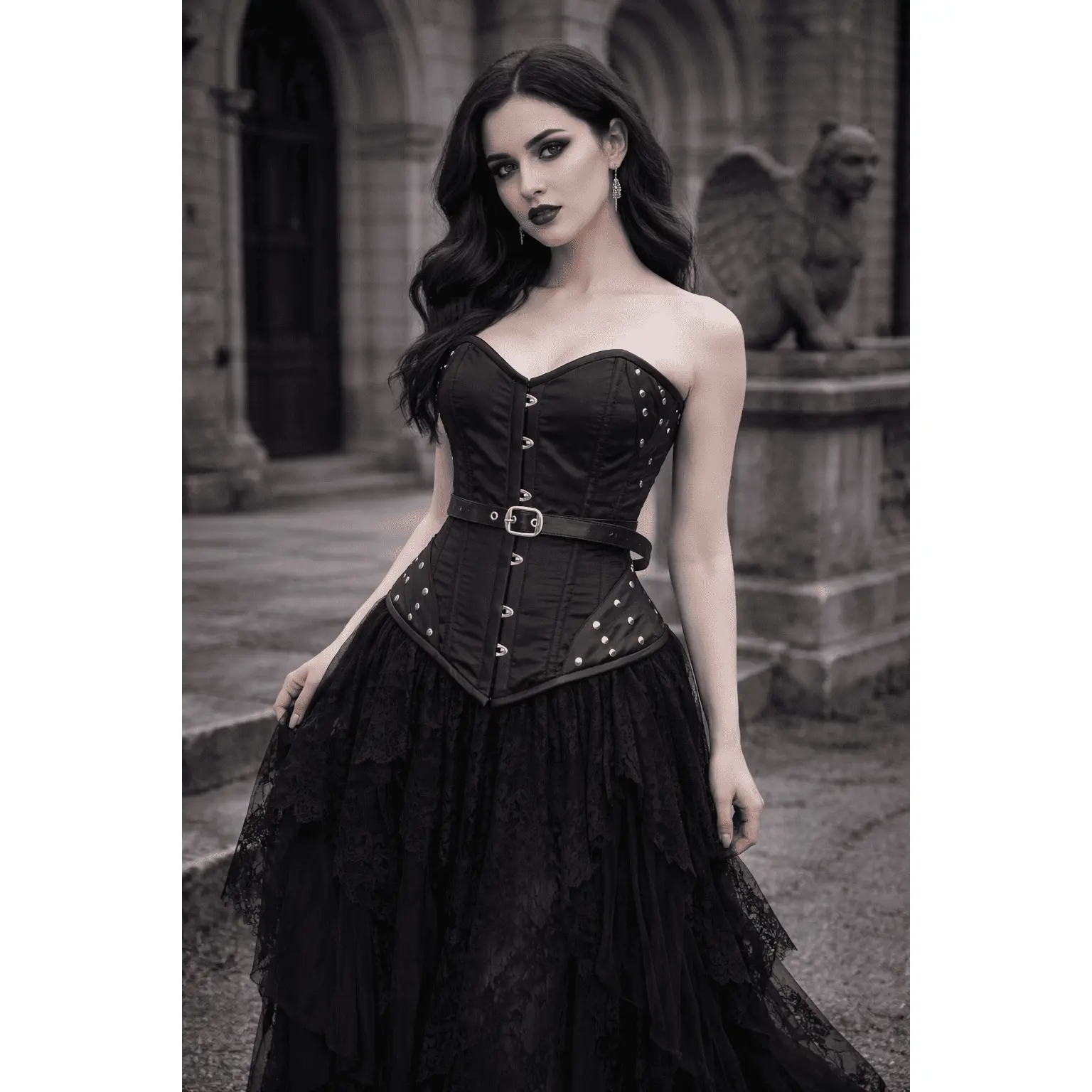 Black Satin Under Bust Corset with Steel Boning and Cord Lacing for Waist Training and Shaping - Shapewear