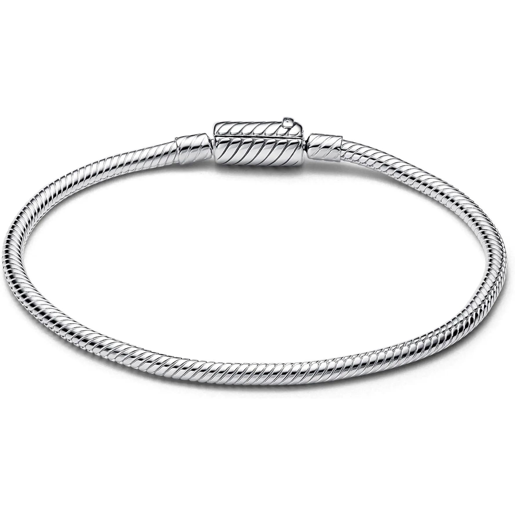 Pandora Easy-Close Magnetic Clasp Snake Chain Bracelet 590122C00-18, Adults, Everyday Wear Jewelry, Streamlined, Moments Series, Silver, Magnetic Clasp Clicks Shut, Daily, Sliding Magnetic Clasp