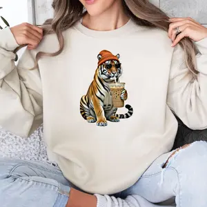 Tiger Coffee Graphic T-Shirt, Relax Fit, Soft Print
