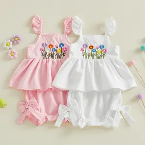 Bubble Baby  Toddler Girl Clothes, 2Pcs Baby Girl Summer Outfits Ruffle Sleeveless Shirts Floral Tops + Shorts Clothing Set 1-5T