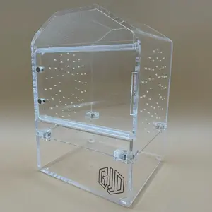 “Small Spood Barn” 4x4x6” Jumping Spider Enclosure Clear Acrylic Habitat for Pet Spiders
