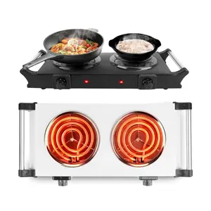 2000W Portable Electric Dual Burner Hot Plate - 5 Temperature Adjustments, Countertop & RV Use with Handles-4271