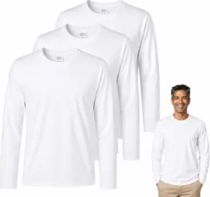 3 Pack Long Sleeve Polyester Adult T-Shirts for Sublimation Heat Press - White Blank Crew Neck