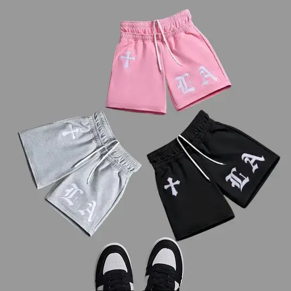 Men’s suede shorts with letter embroidery patches and a drawstring waist; regular fit summer casual shorts with pockets; stylish men’s everyday bottoms; men’s casual shorts.