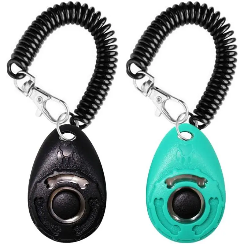 Clicker with Wrist Strap Durable Lightweight Easy to Use, Pet  Clicker for Cats Puppy Birds Horses.  for Behavioral  2-Pack (Black and Water Lake Blue)