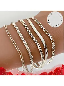S925 sterling silver 5pcs 925 Sterling Silvery Cuban Link Bracelet Set - Handcrafted, Elegant, Beautiful, and Stylish Luxury Gift for Women: Perfect for Birthdays, Holidays, Parties, Valentine's Day, Halloween, Weddings, Anniversaries & Mo