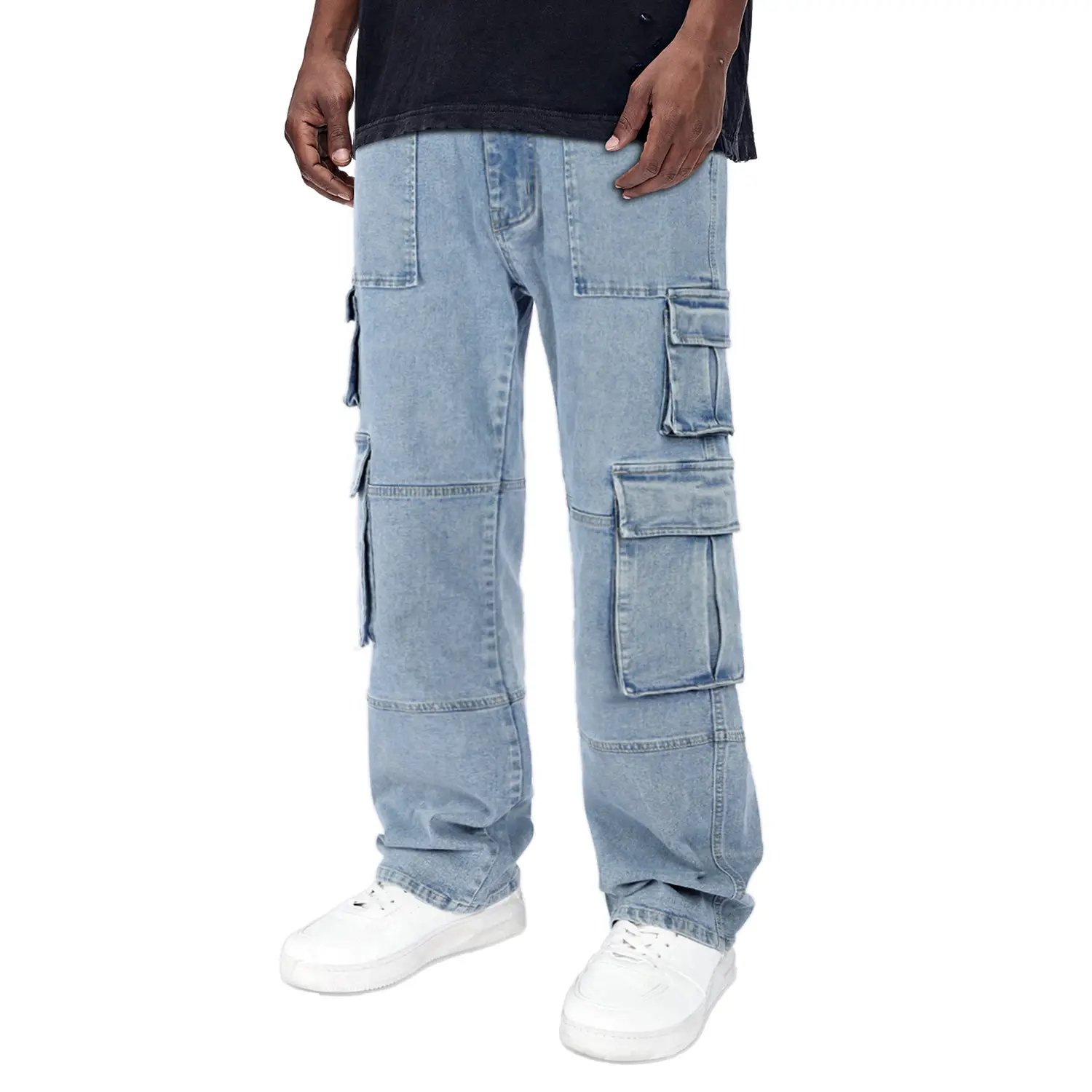 GINGTTO Men's Baggy Jeans Loose Hip Hop Wide Leg Denim Pants with Cargo Pockets