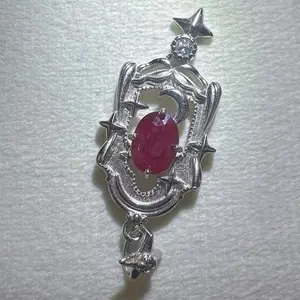 <PingEast jewelry > Ruby Pendant 925 sterling silver inlay, 6×8mm (approximately 2-carat) natural pigeon blood ruby vintage shield pendant, comes with certificate.