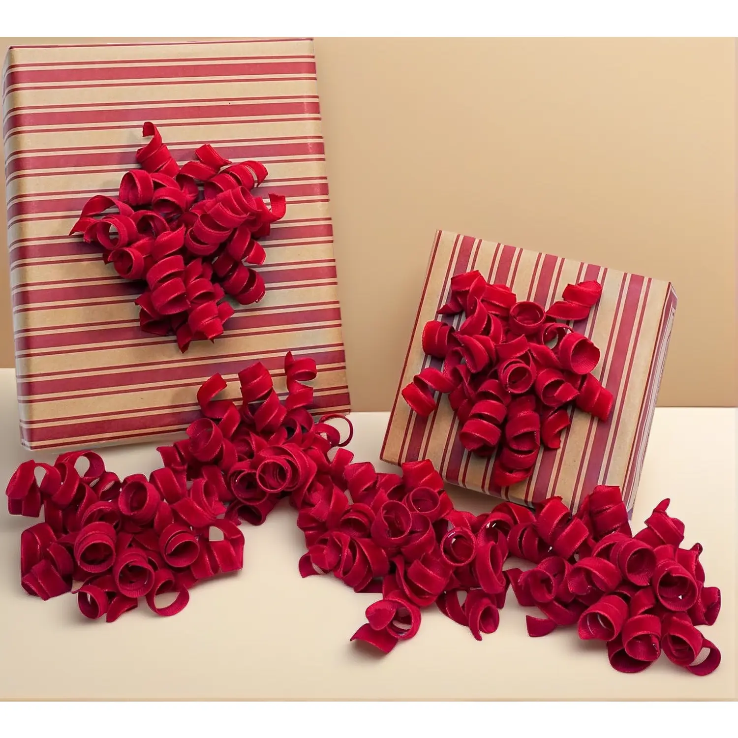 Velvet Red Bows - Curly Ribbon Gift Bows, Self Adhesive for Holiday Gifts, Birthday Party, Wedding Gifts, Gift Wrapping - 6 Counts