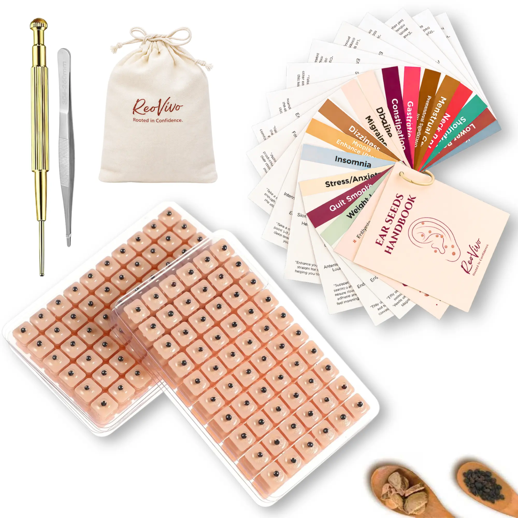 600pcs Ear Seeds Kit with Probe, Guidebook & Accessories