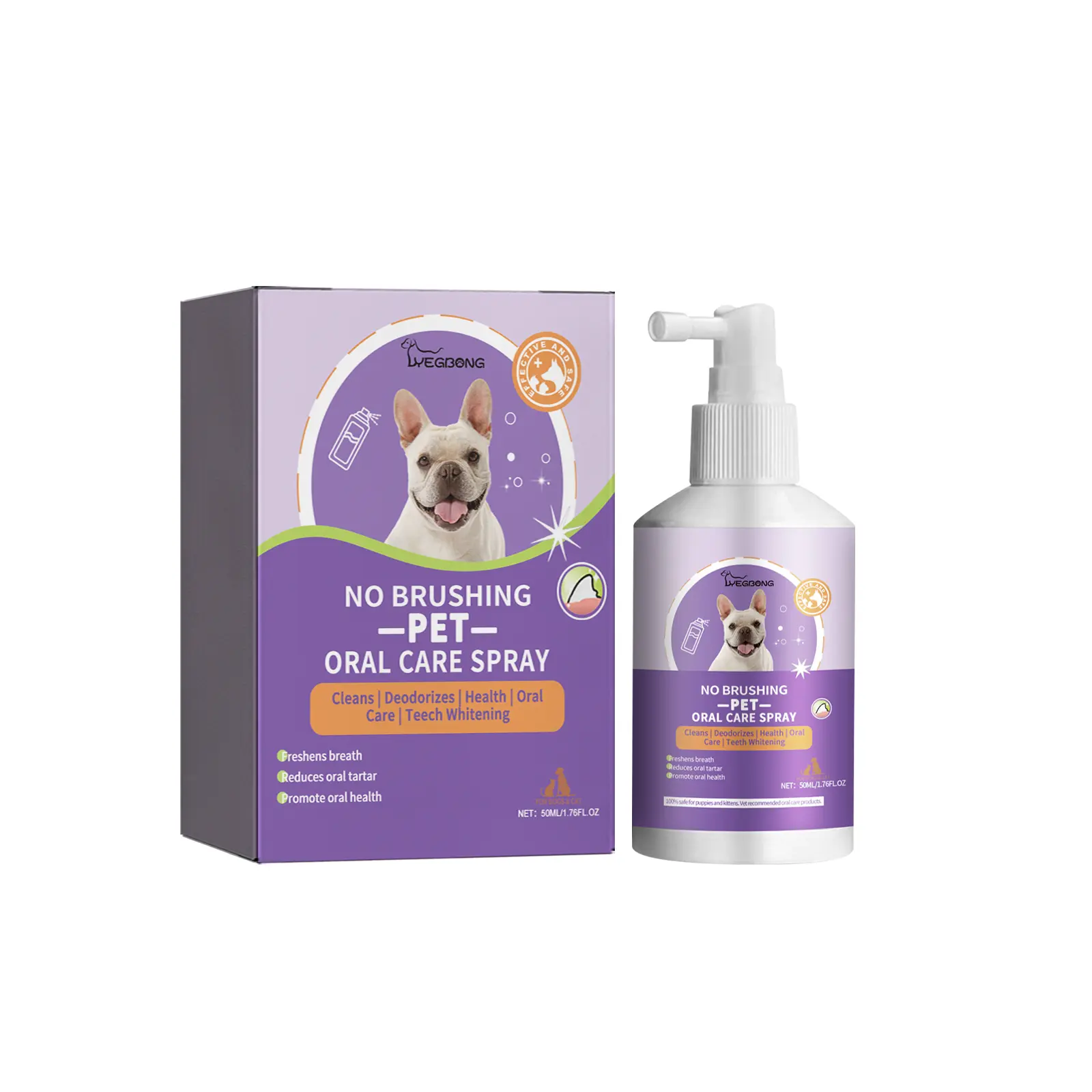 Yegbong Pet Oral Care Spray for Dogs & Cats - Sodium Bicarbonate & Silicon Dioxide Formula, Removes Dental Plaque, Cures Gum Inflammation, Freshens Breath, No Brushing Required