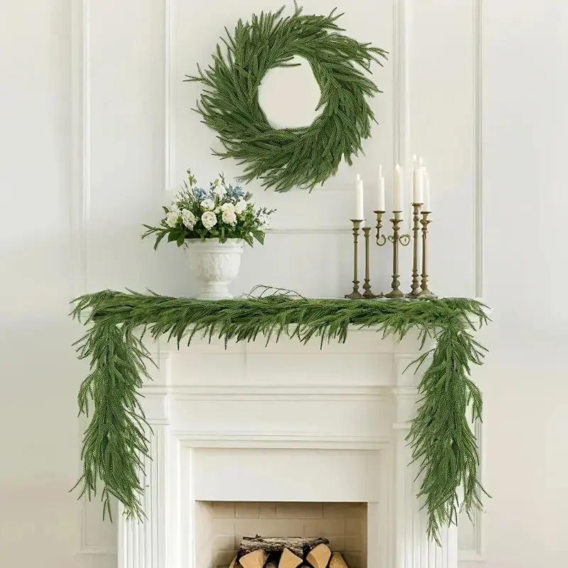 3PCS Christmas Artificial Norfolk Pine Garlands, Real Touch Winter Pine Garland, Green Artificial Greenery Garland for Table, Mantle, Wall, Indoor, Outdoor Christmas Decorations，Christmas top-selling product,christmas gifts