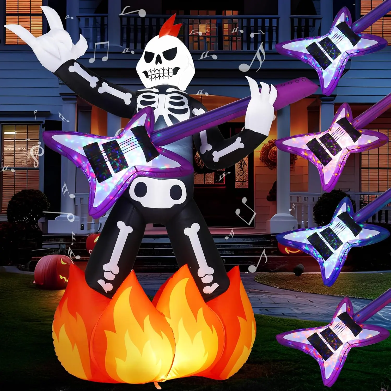 JOYIN 6ft Halloween Inflatable Skeleton Plays Guitar, Spooky Inflatable Skeleton with Music and Color LED Lights, Blow Up Yard Decoration for Halloween Outdoor Decoration, Garden Lawn Party Decorspooky season decor, spooky yard decor, halloween yard decor