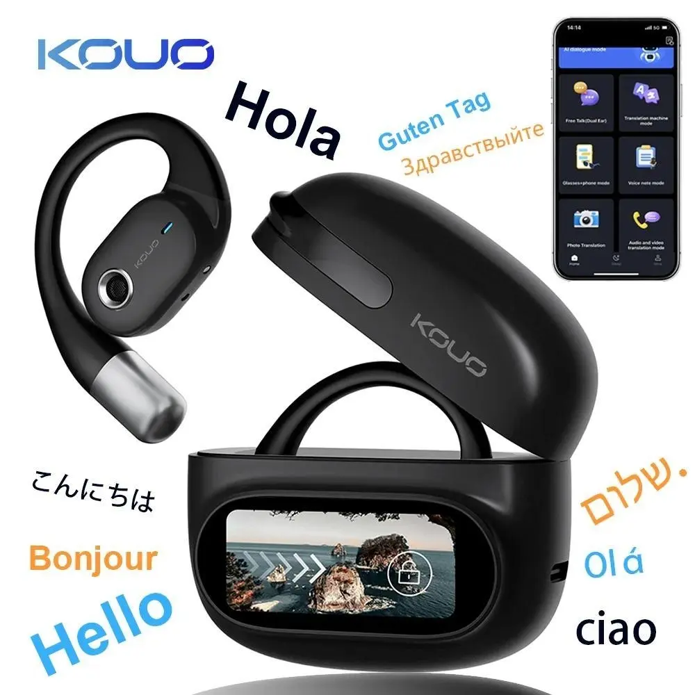 KOUO O1 Open-Ear Wireless Bluetooth 5.4 Headphones, Open Wireless Earbuds with LED HD Display, High-Fidelity Audio, IPX7 Waterproof for Office, Sports, Headphone for Travel & Audio Calls