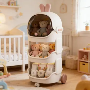 2/3/4 Tier Stuffed Animal Zoo Storage - Rolling Toy Organizer with Wheels, Multi-Functional Doll Display Rack for Playroom, Bedroom & Nursery, Lightweight Plush Toy Holder