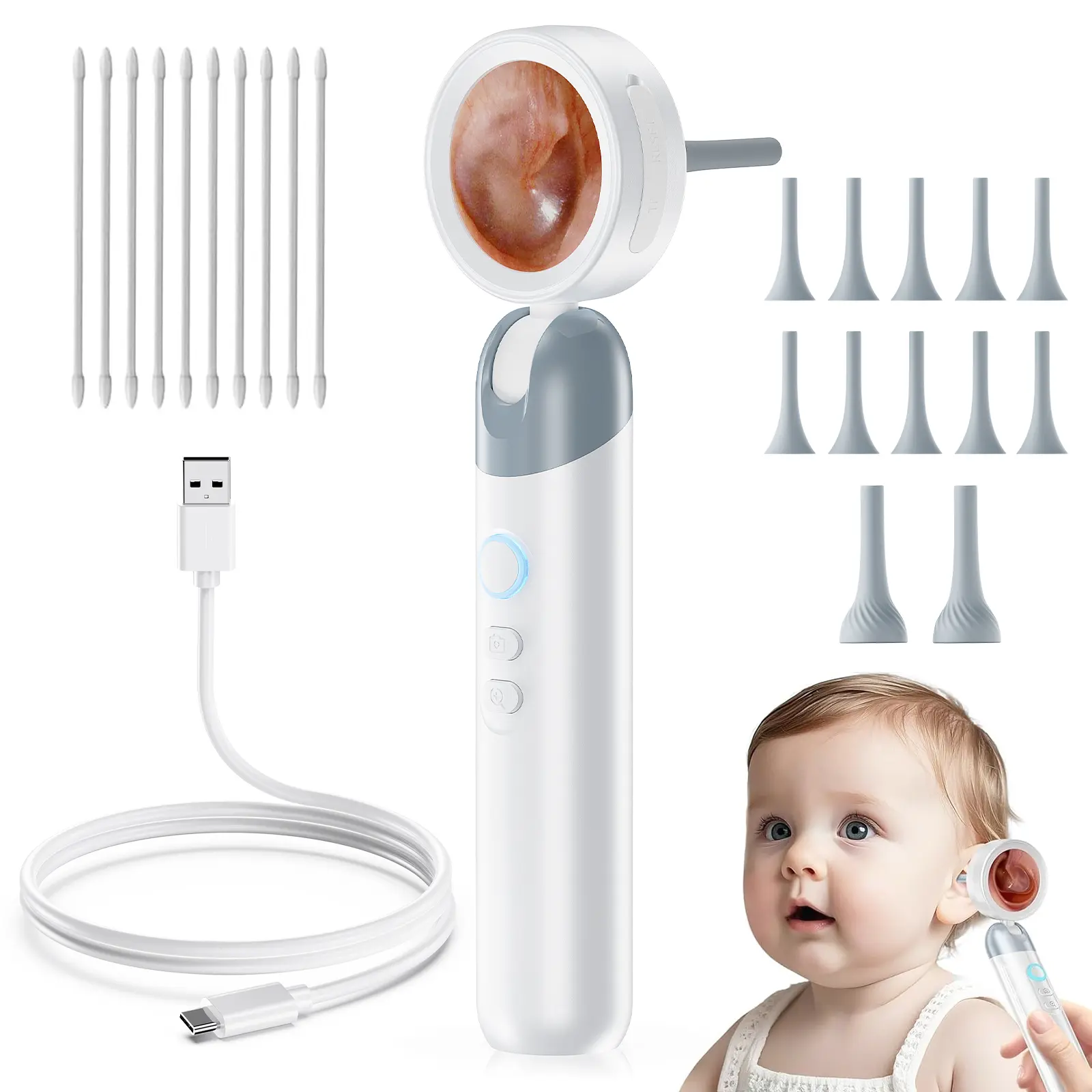 Aspoven 2026 Upgrade Digital Otoscope - LED Light, 1.4" IPS Screen, 1080P HD, 12 Silicone Specula Tips, Photo-Video Recording, Type-C Rechargeable Battery Ear Wax Removal Tool for Adults
