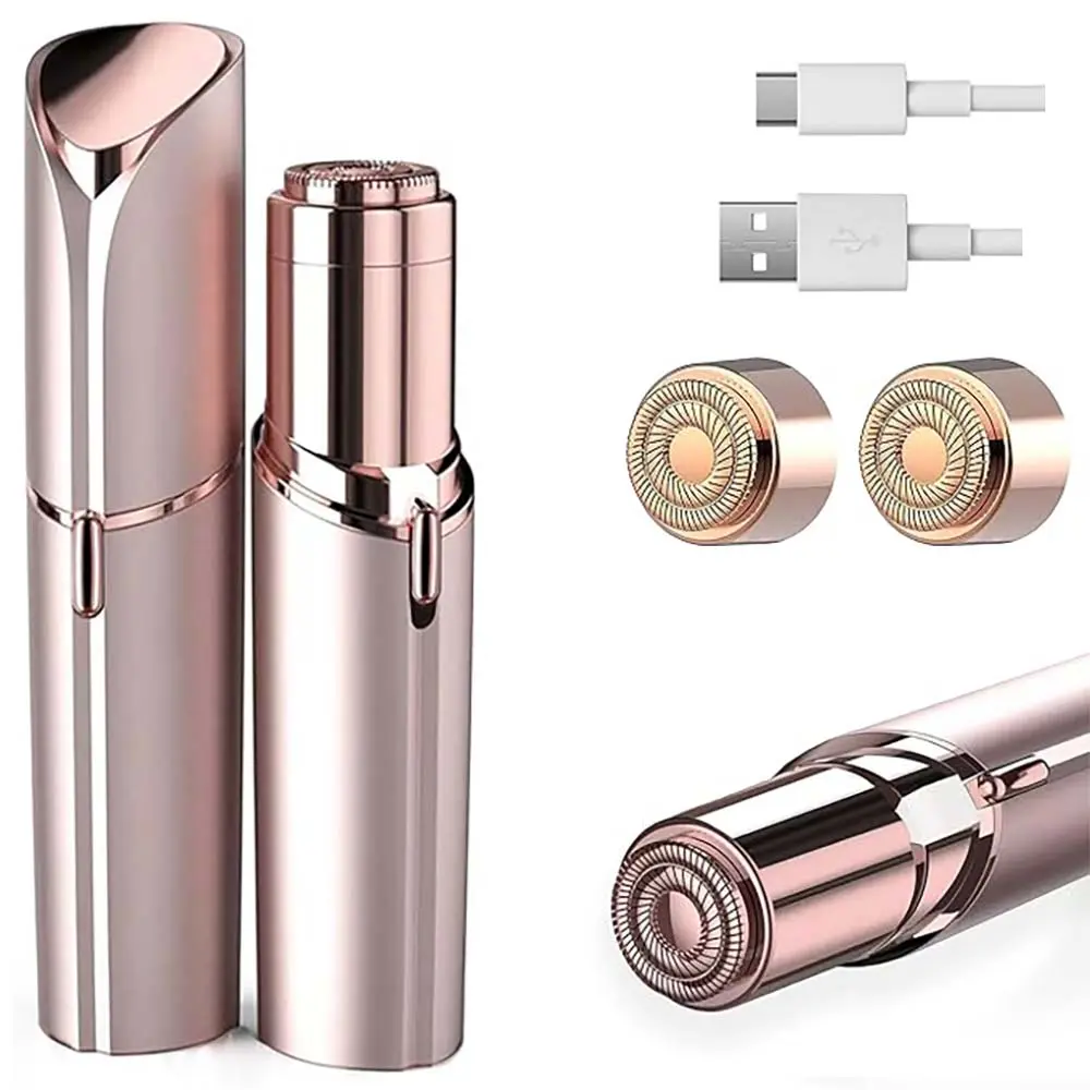 Electric Hair Removal Tool, Portable Rechargeable with 2 Replacement Heads, Facial Hair Remover for Women, Painless Precision Cordless Dual Head Shaver, Personal Care Appliance