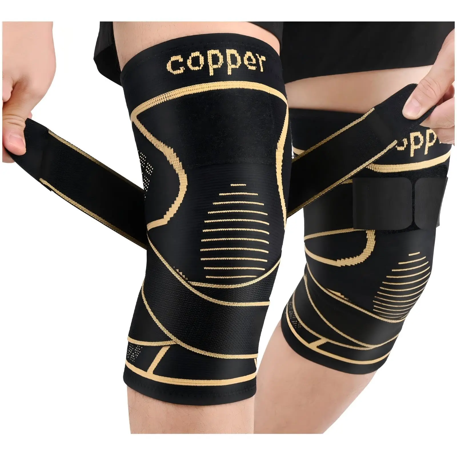 2-Piece Copper Fiber Sports Knee Sleeves - Elastic Breathable Fabric, Non-Slip Buckle Design, Suitable for Outdoor Running & Hiking, Ideal Gift for Loved Ones, Sports Knee Sleeve