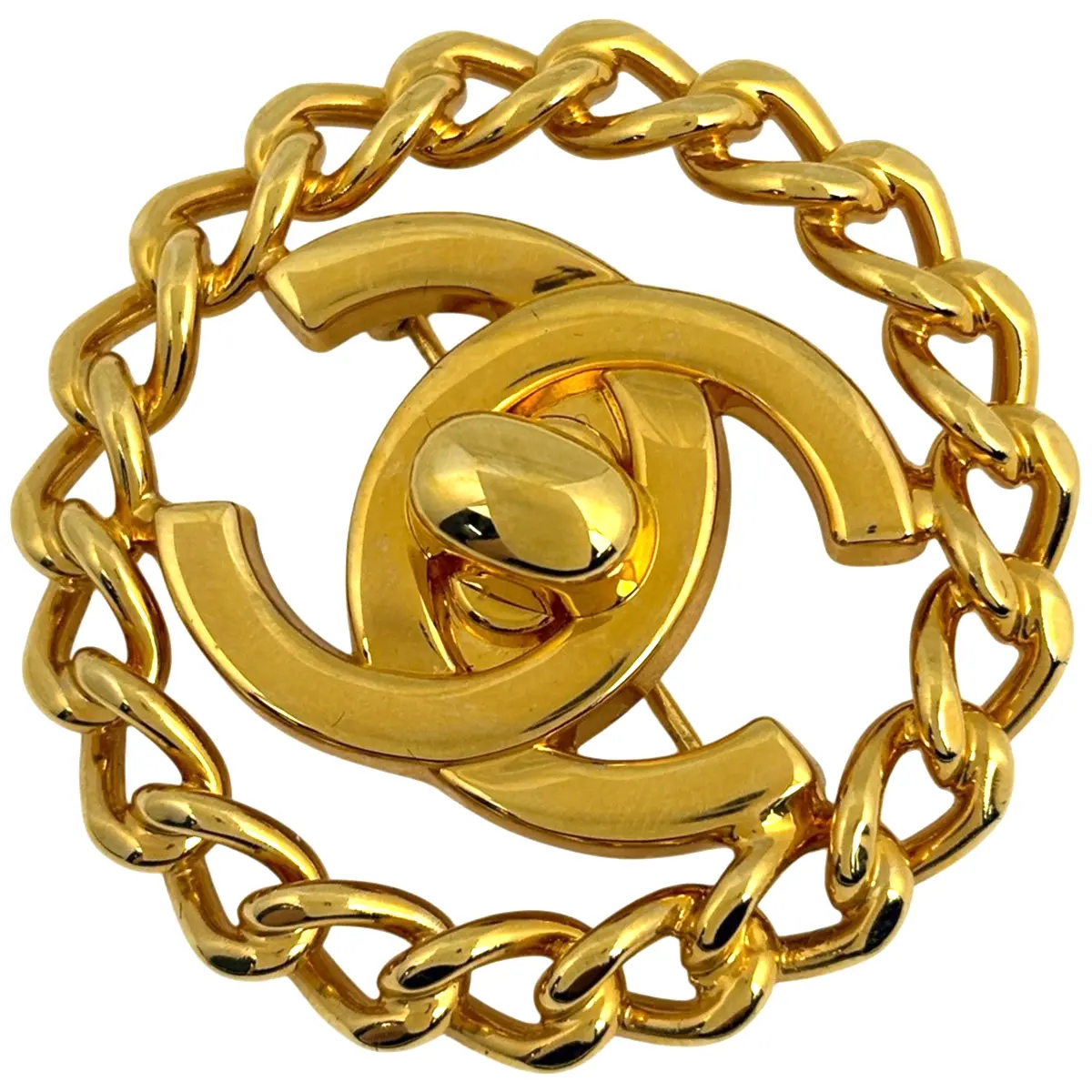 Pre-owned CHANEL Coco Mark Chain Turn Lock GP Brooch 4000033421137