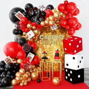 144PCS Dice Favor Boxes Casino Theme Party Decorations , Red Black Gold Dice Crown Poker Foil Balloons for Las Vegas Game Night Casino Party Supplies