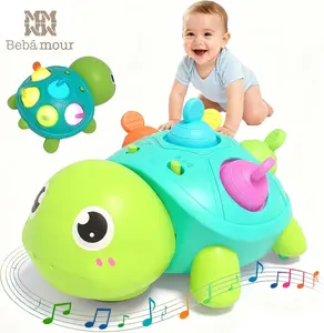 Bebamour Baby Musical Crawling Toys 6 to 12 Months, Infant Turtle Light Up Toy for Teething Fine Motor Sleep Aid, Baby 7 8 9 10 11 Months 1 Year Old Boy Girl Gift