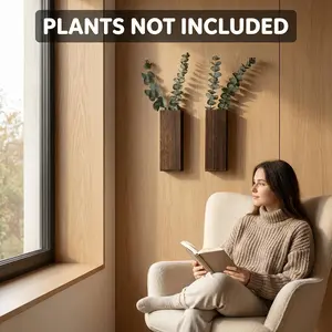 2-Piece Walnut Wooden Wall-Mounted Decoration Dried Flower Vases (0-50 cm), Modern Boho Home Decor Planter, Statement Decorative Vases, New Home Gift Accessory (Plants Not Included)