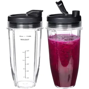 Replacement 24oz Blender Cup For Ninja BN401 BN751 BN801 BN800 BL450 BL456 BL480 Foodi SS401 SS101 TWISTi SS151 SS351 Cups Nutri Ninja Auto IQ Parts Lids Upgraded (2 Pack)