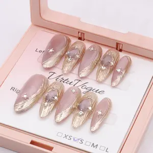 Pink Champagne Shimmer Press-On Nails – Handcrafted, Reusable, Long-Lasting, Salon Quality Design + Free Application Toolkit Nail Care Nail Polish pink nail handmade acrylic