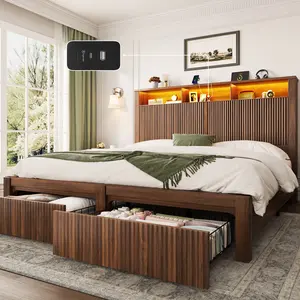 Bed Frame with Storage Headboard & USB Charging Station  Noise Free No Box Spring Needed Easy Assembly Stabilized Support Silent Convenient Connected