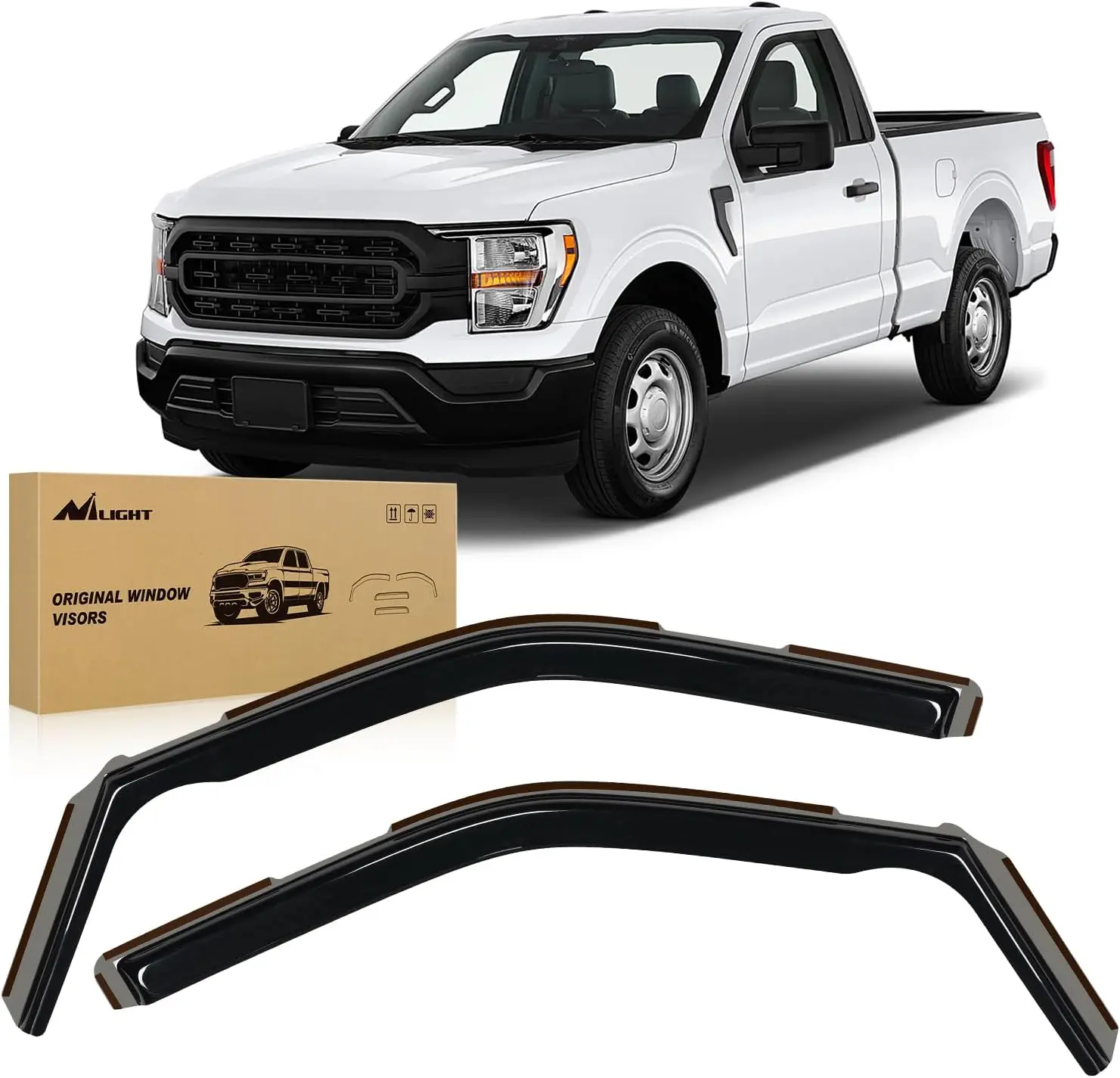 Nilight 2PCS Acrylic Shatterproof In-Channel Vent Window Deflectors with Sun Visor Clip - Rain Guard Shield, Reduces Fogging, Aerodynamic, Tool-Free, Doubleside Hold for Ford F150 2021-2024 Regular Cab/Super Crew/Super Cab Car Exterior Accessory