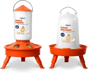 Eggluuz Chick Feeder and Waterer Kit, Top Fill 1.5kg Chick Feeder and 1.5L Chick Waterer with 3 Adjustable Heights