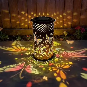Colorful Solar Lanterns Outdoor Waterproof, Garden Decor LED Butterfly Solar Lights, Gifts for Women Mom Sister Grandma, Metal Hanging Lantern