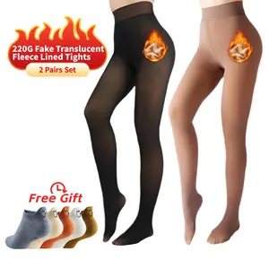 2 Pack One-Seam Fleece Lined Tights Sheer Black Fake Translucent Pantyhose Natural Skin-Like Tones Thermal Winter Warm Leggings High Waisted Tummy Control for Spring Outfits & Everyday Wear Womenswear Style