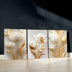 3pcs Wooden Wall Art, Elegance Poster, Spring Theme Art Prints, Floral Abstract Design, Flower, Home Decor, Modern Wall Paintings, Canvas Posters, Decor for Living Room, Bedroom, Housewarming Gift, With Frame