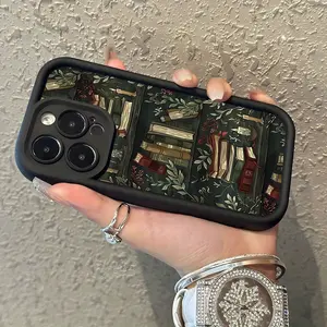 Vintage Bookshelf Candle Leaf Pattern Shockproof Ultra-Thin Protective Phone Case, Full Protection Camera Lens Cover for iPhone 17/16/15/14/13/12/11/plus/pro Max Accessories