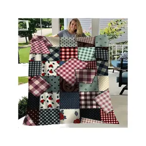 1pc Rustic Patchwork Fleece Blanket, All-Season, Soft & Cozy, Washable, For Sofa, Bed, Office, Outdoor Travel, Camping, Hiking, No Power, Chunky Knit, Not A Carpet, Flannel Material-30*40in