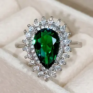 1pc Elegant Luxury 4-Prong Set Teardrop Blue Synthetic Sapphire Engagement Ring for Women, Copper Base, September Birthstone, Ideal for Weddings, Banquets, Valentine'S Day Gift Jewelry