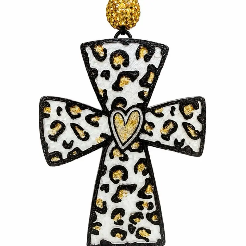 Leopard Print Cross Car Freshie | Long-Lasting Scented Car Air Freshener | Western Christian Car Charm