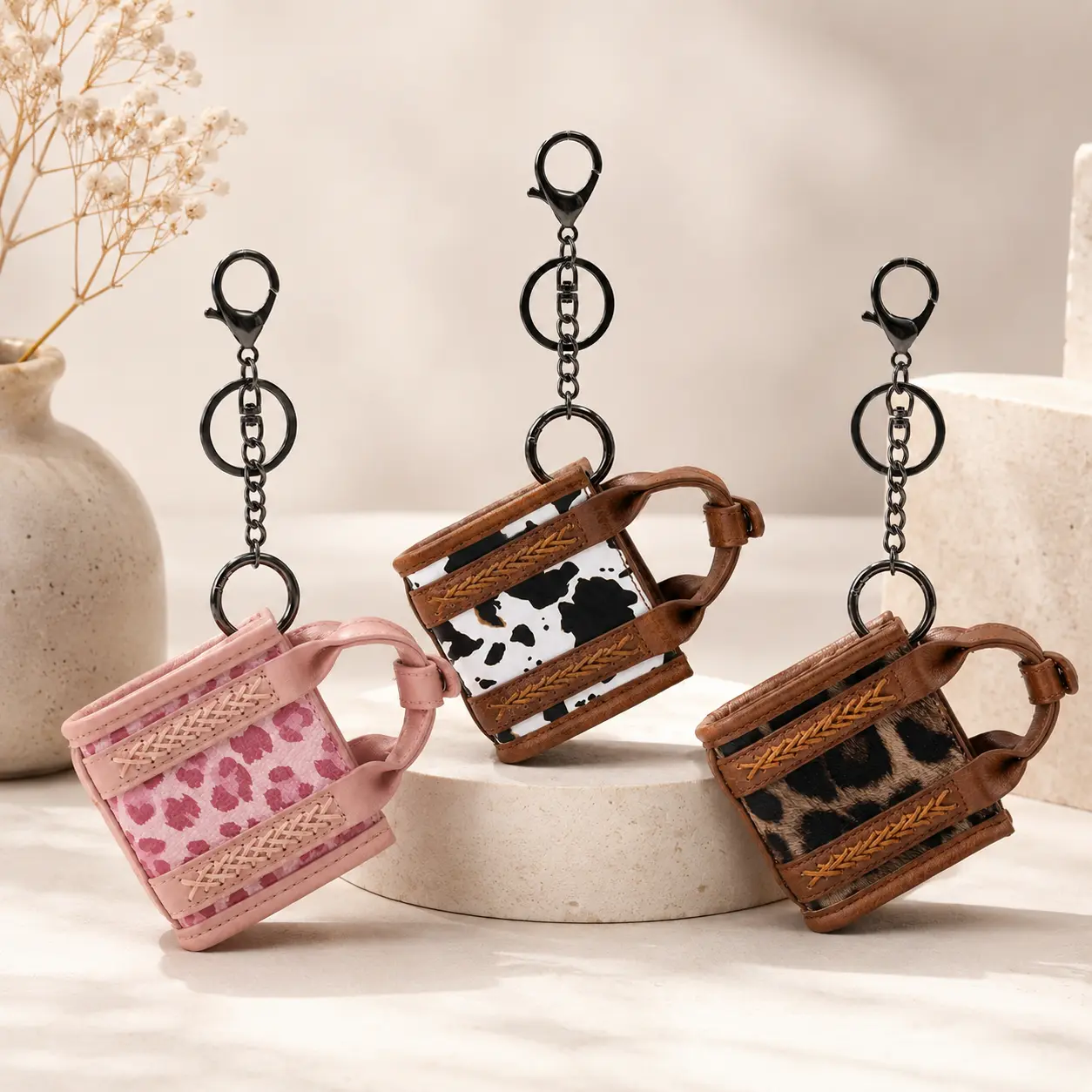 Western Mini Purse Bag Charm Keychain, Zipper Earbud Pouch and Key Holder for Handbags and Backpacks by WAN&KELO