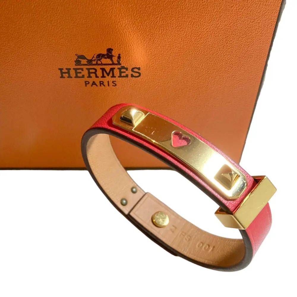 Pre-owned HERMÈS Calfskin Small Leather Goods Hermes As de Coeur Leather Bracelet