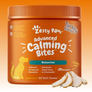 Zesty Paws Advanced Calming Bites for Dogs, Dog Composure & Relaxation Chews, Relief Soft Chew Pet Treats for Everyday Stress Support Food Natural