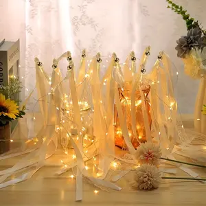30 PCS Light up Wands LED Wands Ribbon Streamers Sticks with Bells Glow Silk Fairy Wands with 3 Flas
