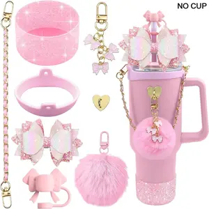Silicone Tumbler Cup Accessories, 8 Counts/set Including Silicone Bow Straw Topper Cover, Drinkware Lid & Protective Silicone Boot & Decorative Accessories, Drinkaware for Indoor & Outdoor, Drink Protectors, Reusable Drinkware Covers
