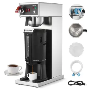【Summervibes】VEVOR Commercial Drip Coffee Maker, 16-17 Cups Machine with 2.5 L Thermal Carafe, Keep Warm for 4 Hours, Stainless Steel Brewer with Auto Water Filling, for Restaurant, Office, Coffee Shop & Home