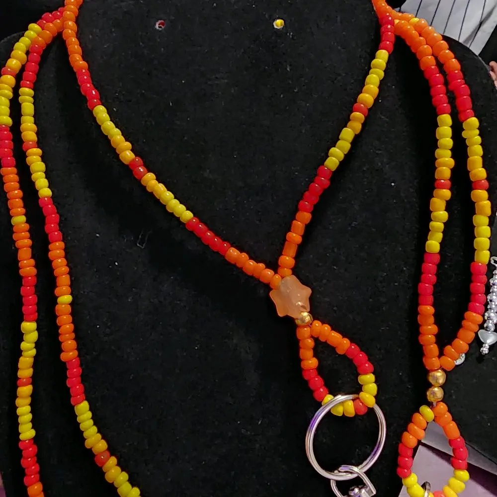 Native Brand Bold Fall Colors Lanyard & Keychain Set - Vibrant Yellow Red Orange Beads for Everyday Carry Fashion Accessories