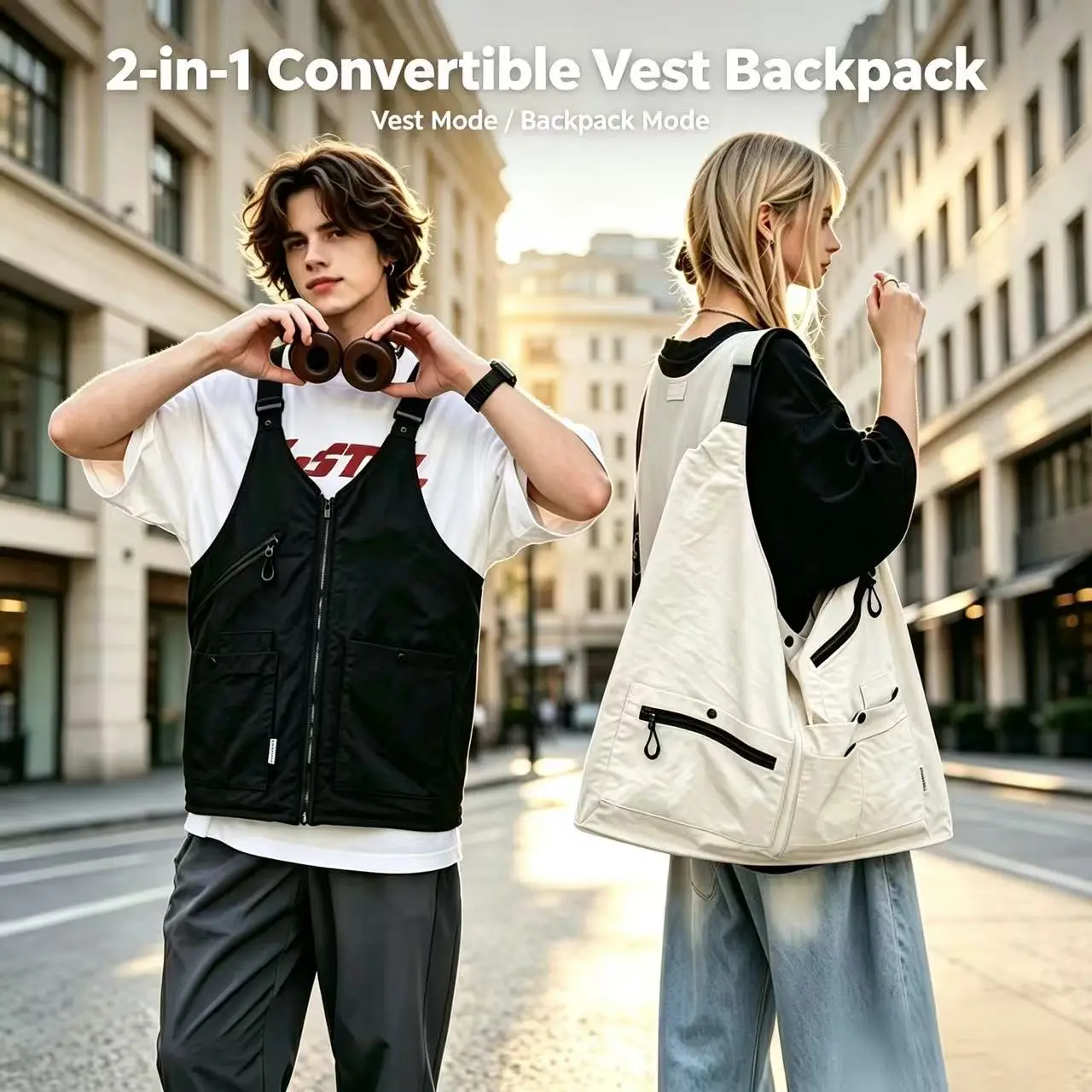 2-in-1 Convertible Utility Vest Backpack, Water-Resistant Lightweight Tote with Adjustable Fit for Men & Women Outdoor Travel & Commute, Backpacks For Women, Outdoor Activities