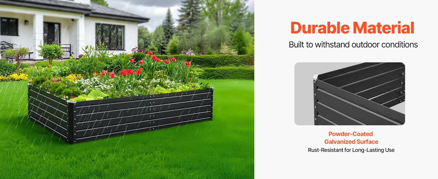 VEVOR Metal Raised Garden Bed, 6.7 x 3 x 1.5 ft Outdoor Galvalume Planter Garden Box, Open Bottom Design, Large Planter Raised Bed for Growing Vegetables, Flowers, Herbs, and Succulents, Gray